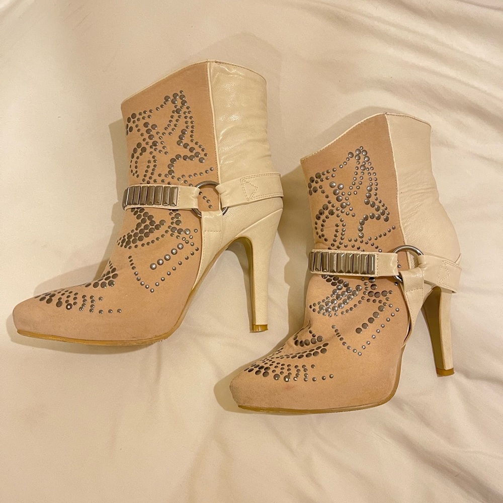 Tan western booties with 4 inch heel